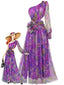 Robe de soirée violette une épaule en résille ornée de fleurs 3D années 1930