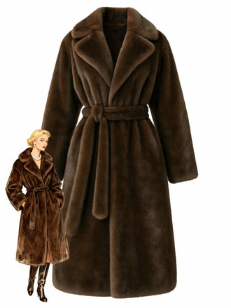 Robe de chambre en fausse fourrure à revers uni des années 1950