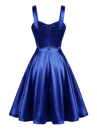 [Prévente] Robe à bretelles larges en satin bleu blocs de couleurs dea années 50