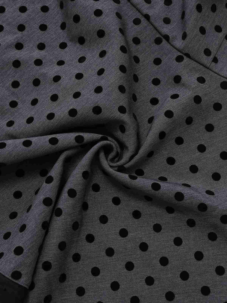 [Prévente] Robe Grise à Pois en Patchwork de Maille et Nœud Papillon Années 1960