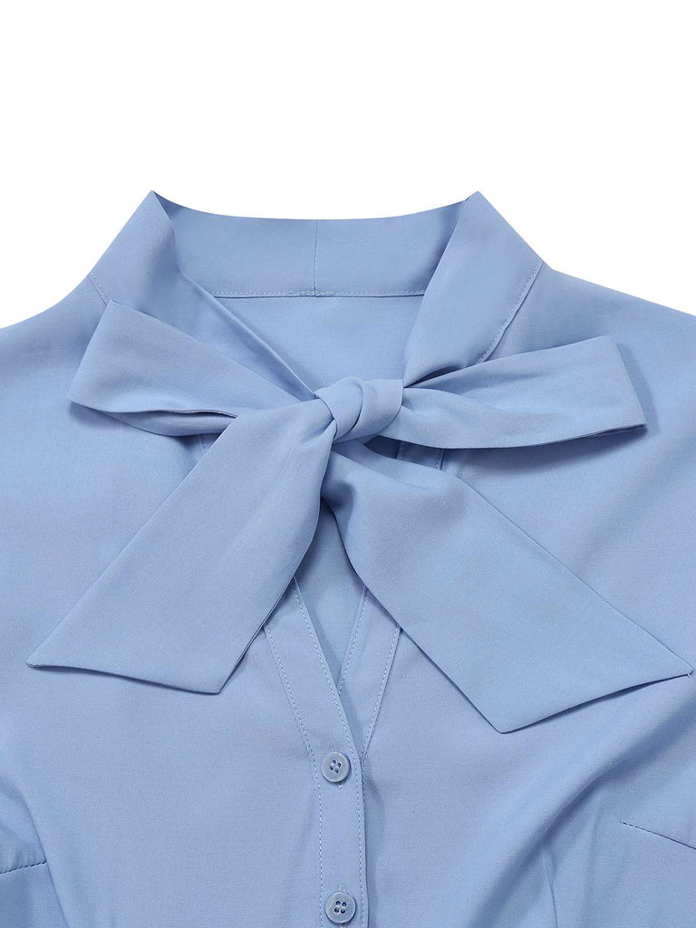 [Prévente] Robe Crayon Bleue à Ceinture et Nœud Papillon Années 1930