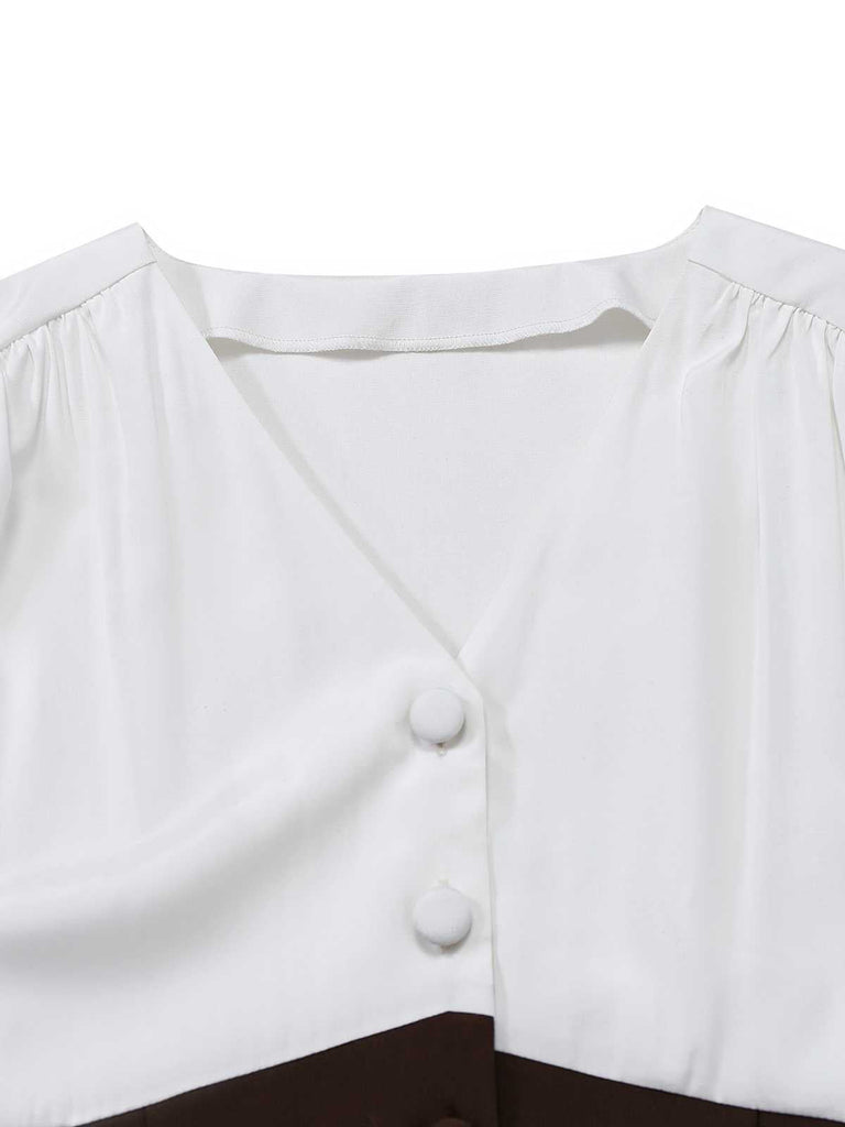 [Prévente] Robe sirène à col en V colorblock et fente boutonnée années 30