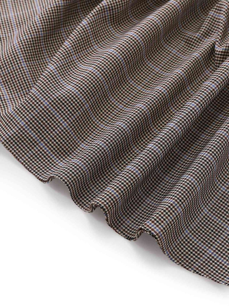 [Prévente] Robe plissée marron nœud et motif pied-de-poule années 1950