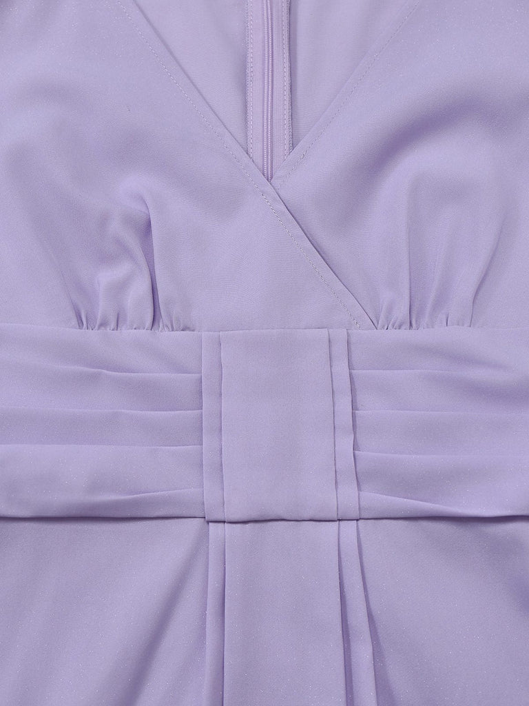 [Prévente] Robe Lavande Éclatante Col V Manches Courtes Plissée Années 1960