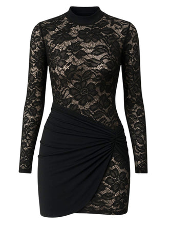 Robe moulante en dentelle transparente avec jupe drapée des années 1960