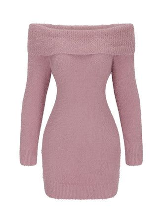 Robe à épaules dénudées manches longues en mohair des années 1980