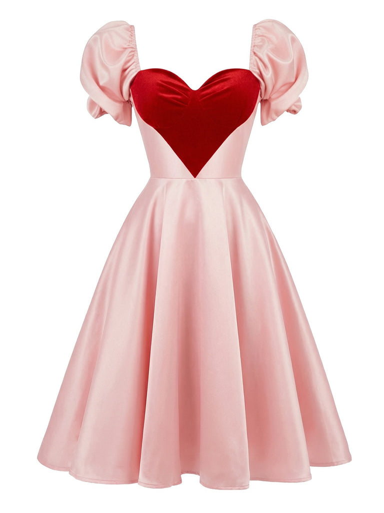 [Prévente] Robe rose  manches bouffantes et décolleté cœur années 50