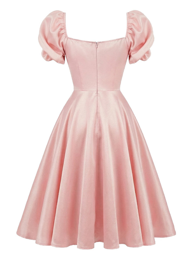 [Prévente] Robe rose  manches bouffantes et décolleté cœur années 50
