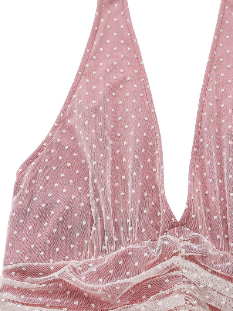 [Prévente] Robe rose poudré à pois col en V années 30