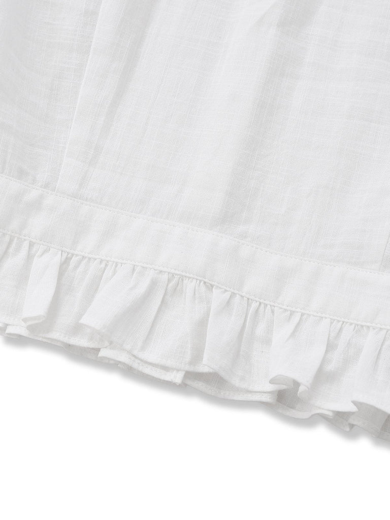 [Prévente] Blouse Blanche Coton Col Claudine Dentelle Plissée Années 1950