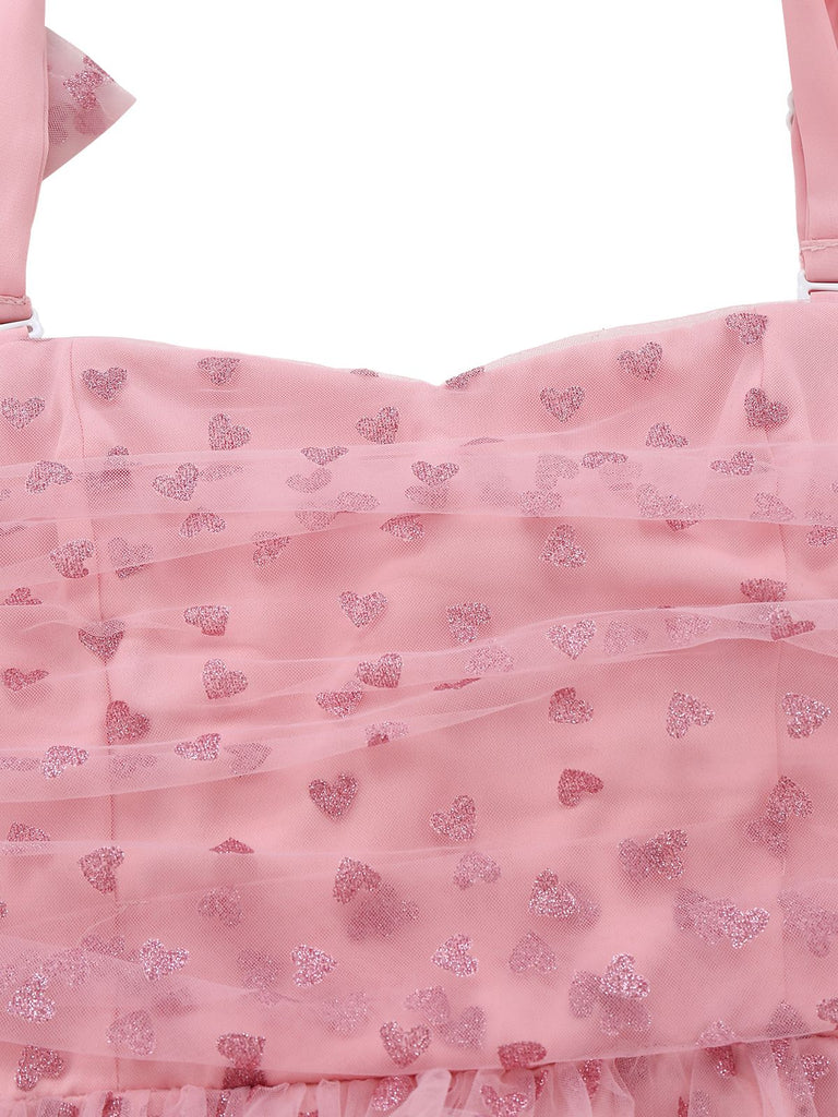 [Prévente] Robe rose à fronces et épaules dénudées ornée d'un cœur années 50