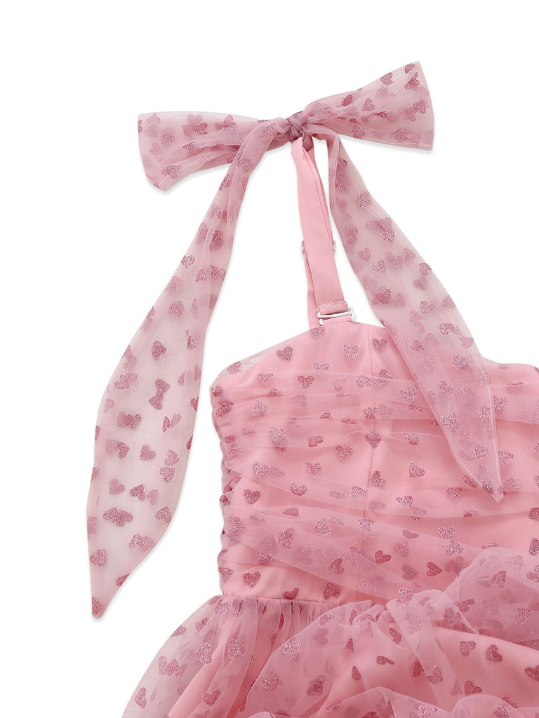 [Prévente] Robe rose à fronces et épaules dénudées ornée d'un cœur années 50