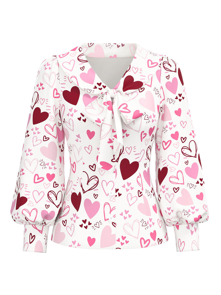 [Prévente] Chemisier imprimé cœur et col nœud papillon années 1960