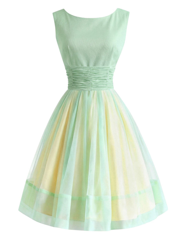 [Prévente] Robe en résille jaune-vert à col bateau années 50