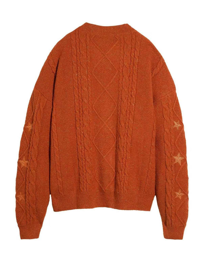 Gilet orange à col en V et broderie d'étoiles années 1940