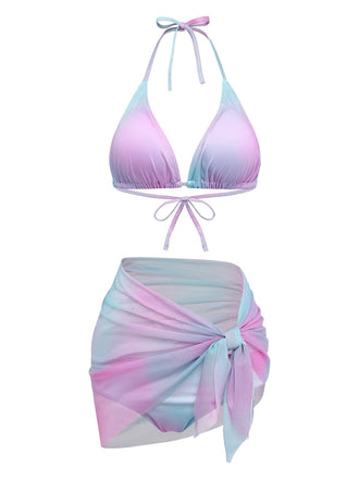 3PCS Ensemble bikini dos nu ombré et paréo Y2K
