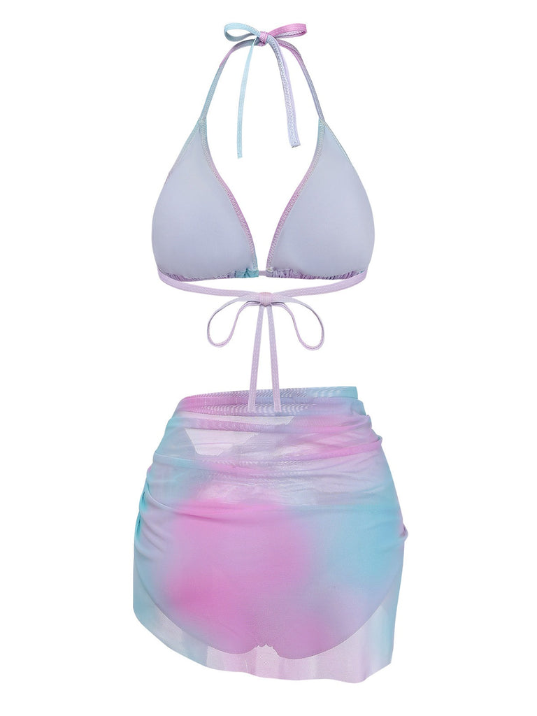 3PCS Ensemble bikini dos nu ombré et paréo Y2K