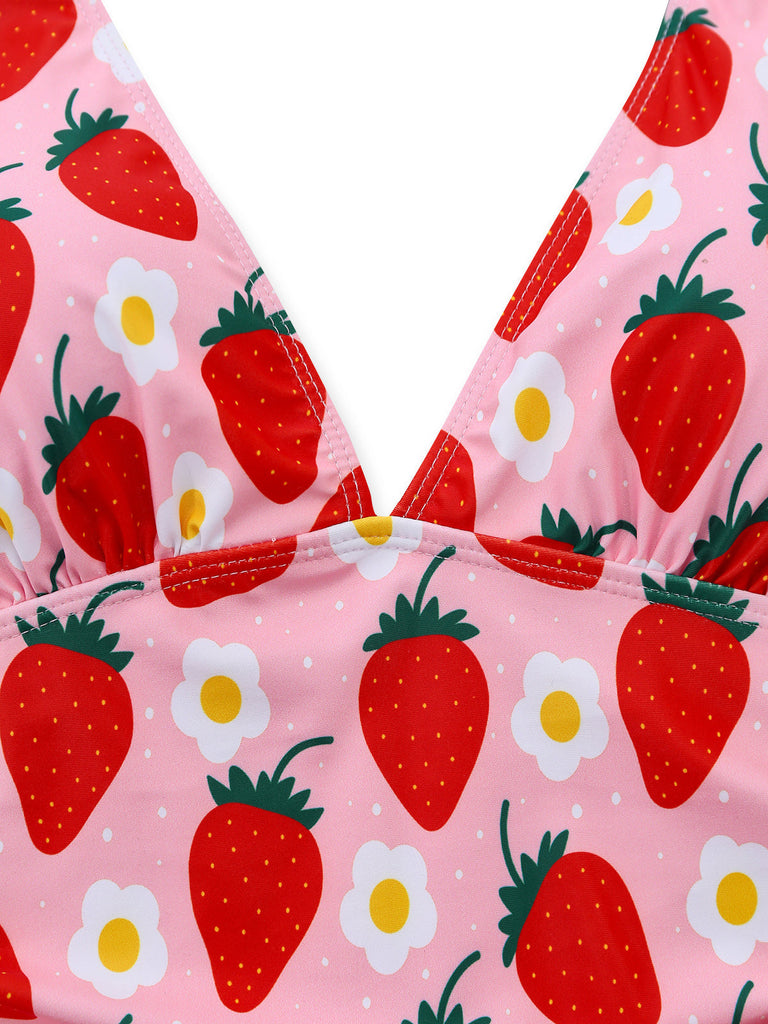 Plissé Tummy Control Fraise Maillot de Bain Une Pièce Années 1950 4