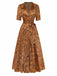 Robe Maxi Marron Motifs Floraux Discrets Années 1930