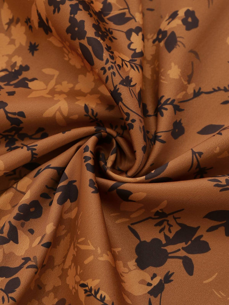 Robe Maxi Marron Motifs Floraux Discrets Années 1930
