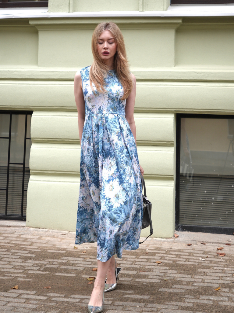 Robe sans manches imprimé floral huile 1950s