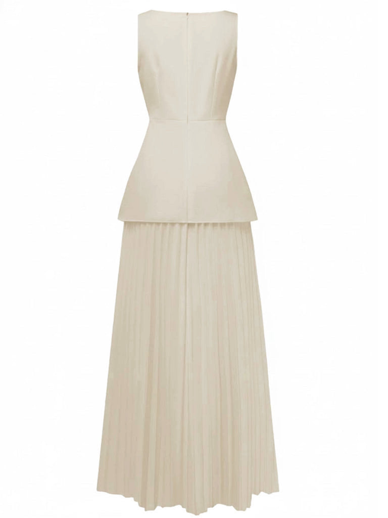 2PCS Ensemble Haut Tricoté et Jupe Maxi Plissée Années 1930