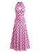 Rose Pêche à Pois Col V Halter Robe Midi Années 1930 2