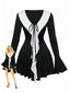Robe péplum à volants noire et blanche années 1960