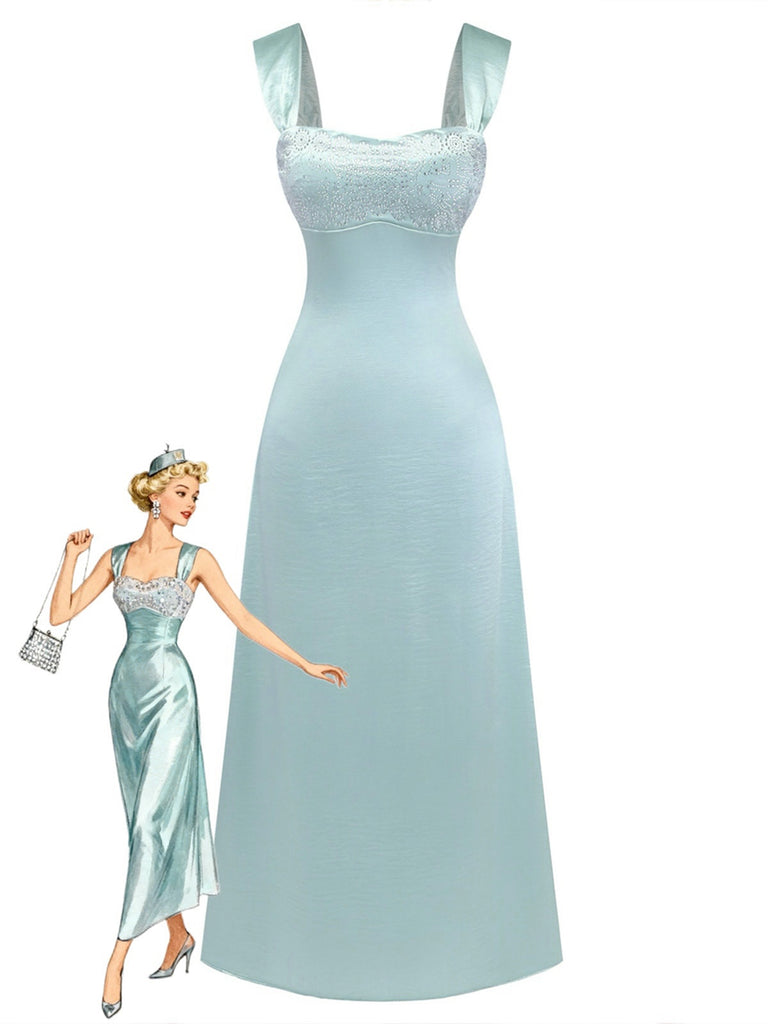 Robe maxi satin bretelles larges strass 1930s