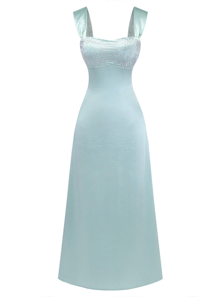 Robe maxi satin bretelles larges strass 1930s
