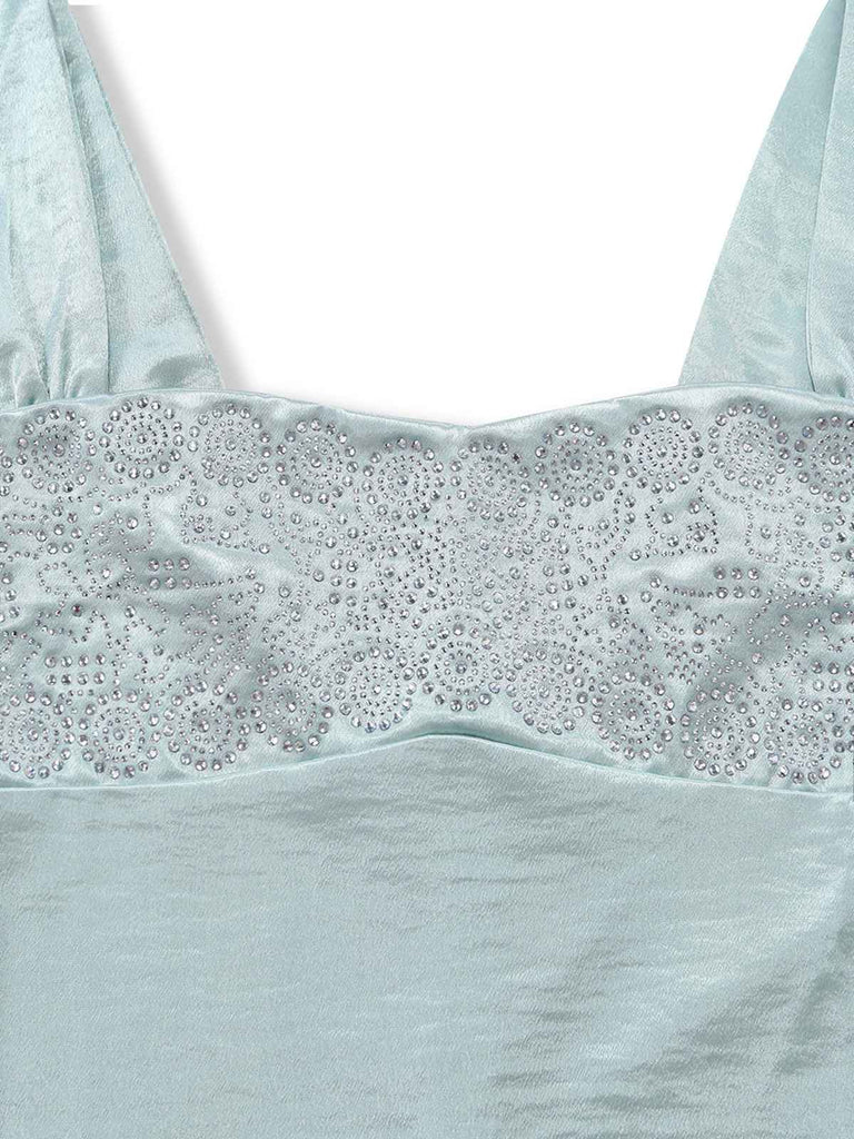 Robe maxi satin bretelles larges strass 1930s