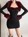Ensemble deux pièces noir, robe fourreau à décolleté cœur et veste courte années 1980 - 6