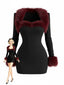 2PCS Robe fourreau noire encolure cœur manteau court années 80