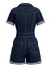 Combishort jean bleu col chemise 1960s