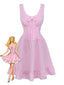 Robe rose lacets et dentelle vichy années 60