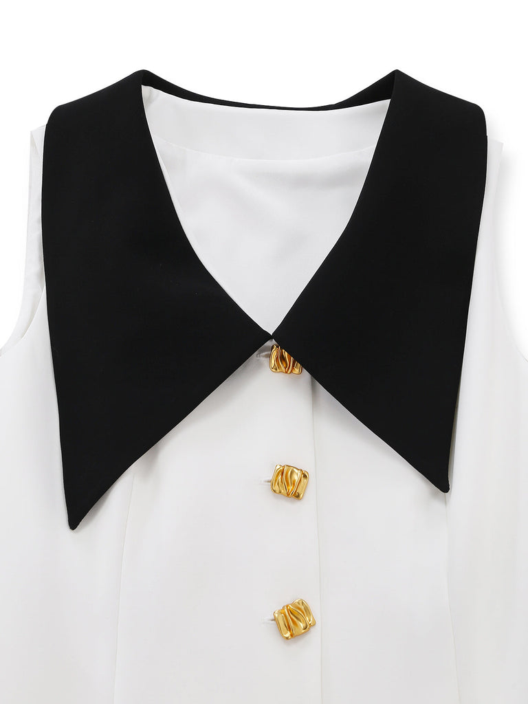 Blanc Col Chelsea Sans Manches Blocs de Couleur Mini Robe Années 1960 4