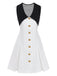 Blanc Col Chelsea Sans Manches Blocs de Couleur Mini Robe Années 1960 2