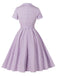 Robe Évasée Boutonnée Col Carré À Carreaux Violette Année 1950