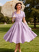 Robe Évasée Boutonnée Col Carré À Carreaux Violette Année 1950