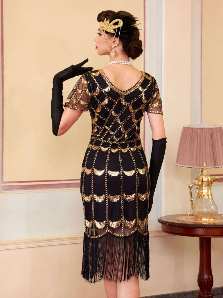 Robe Flapper Paillettes Perles Franges Année 1920