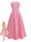 Robe midi rose bustier à nœud années 40