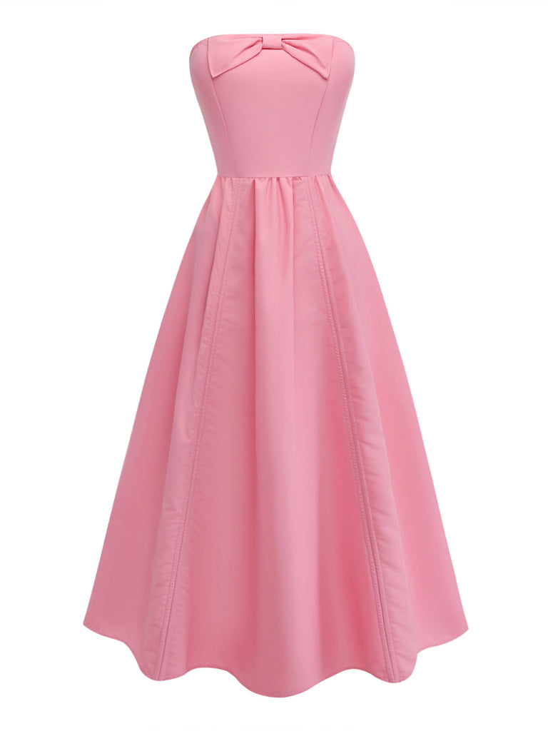 Rose Bustier Nœud Robe Midi Années 1940 2