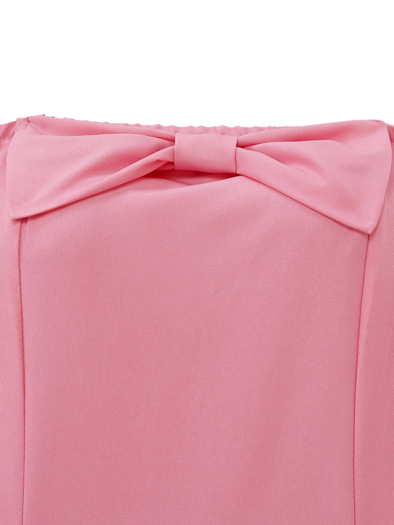 Rose Bustier Nœud Robe Midi Années 1940 4