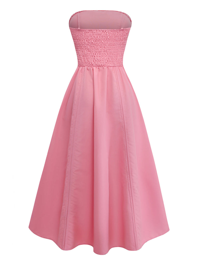 Rose Bustier Nœud Robe Midi Années 1940 3