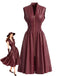 Robe bordeaux similicuir manches courtes et taille cintrée années 1940