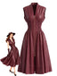 Robe bordeaux similicuir manches courtes et taille cintrée années 1940