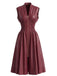 Robe bordeaux similicuir manches courtes et taille cintrée années 1940