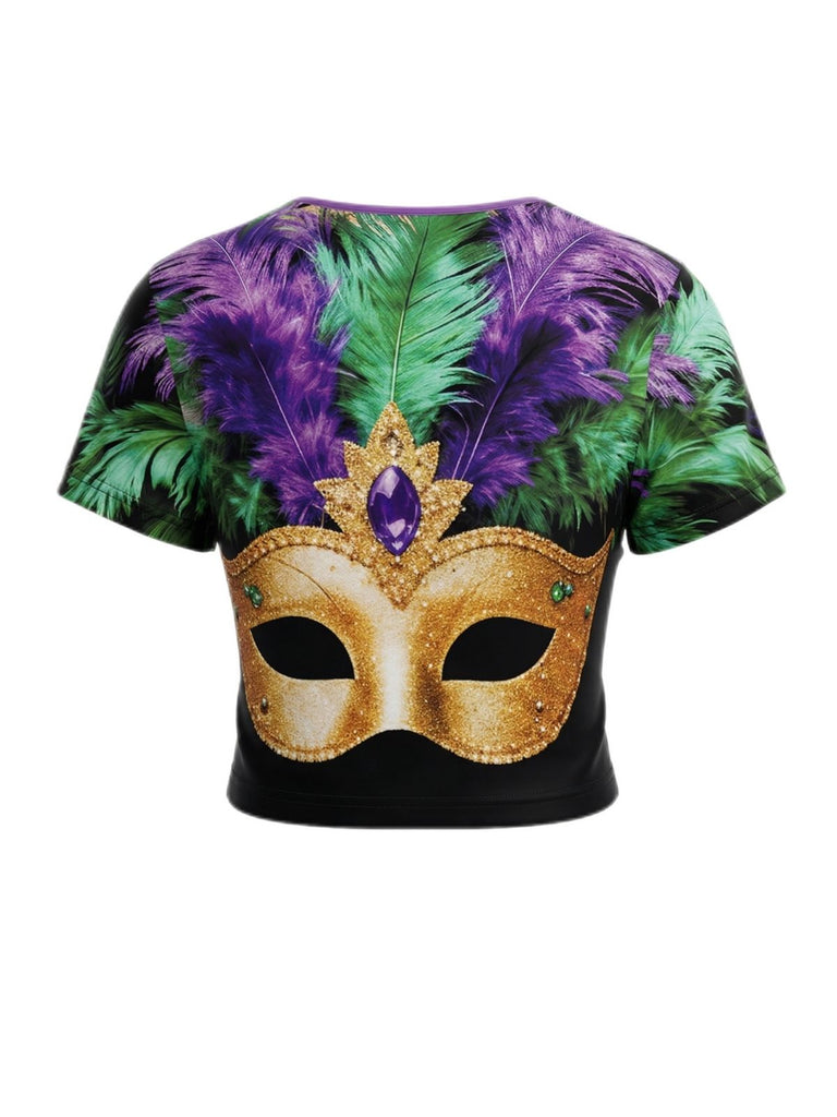 3PCS Masque de carnaval haut & jupon & bandeau découpés années 1970
