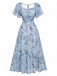 Robe bleu mousseline à manches papillon années 1930
