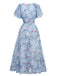 Robe bleu mousseline à manches papillon années 1930
